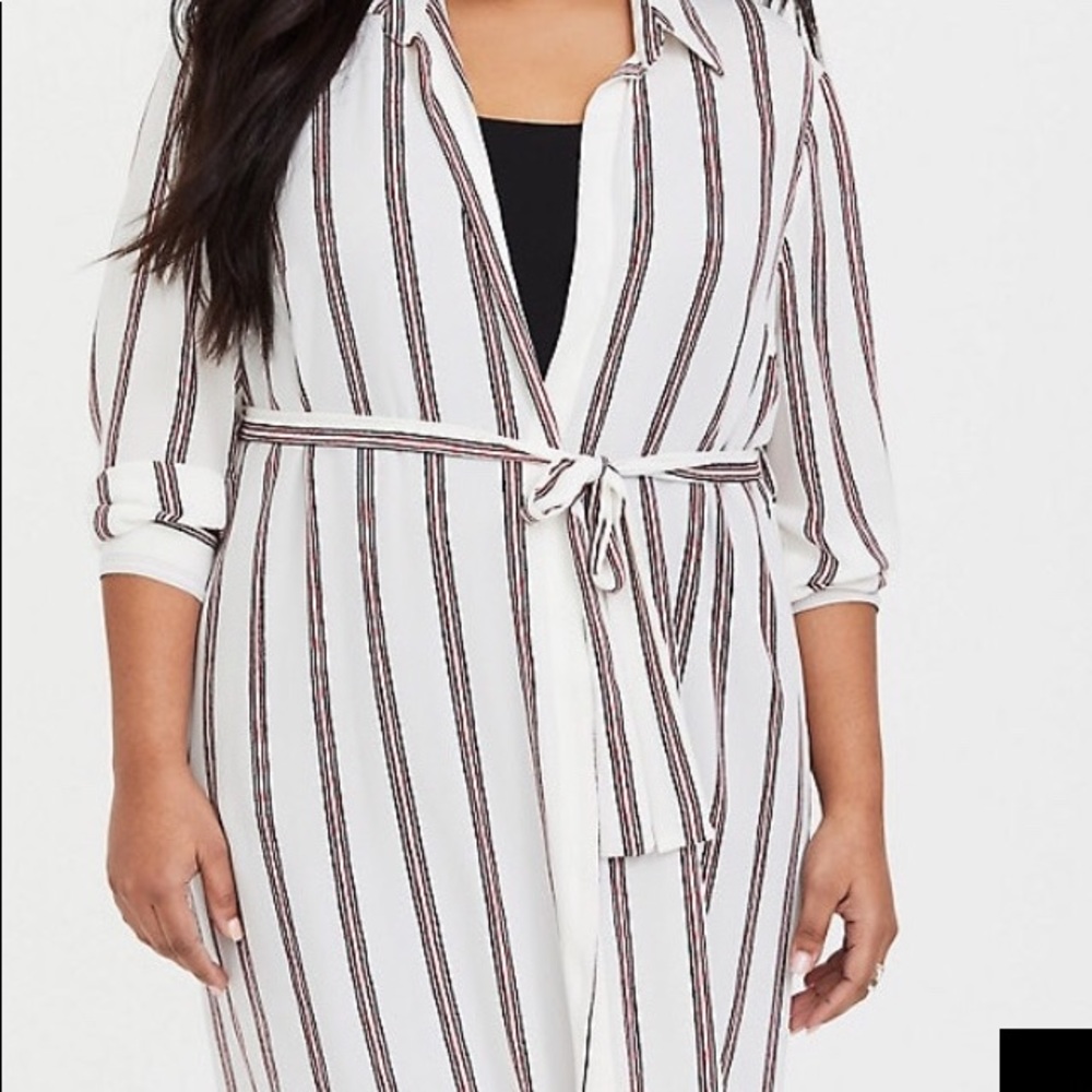 Torrid black red stripe. Georgette trench kimono